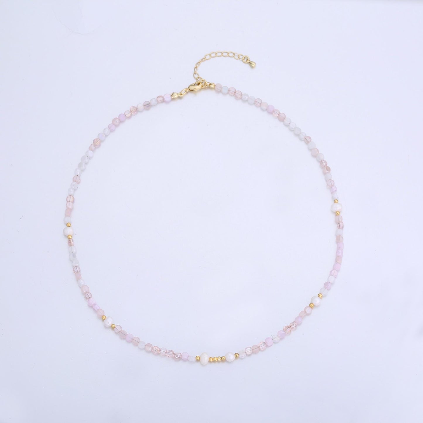 Handmade Colorful Pastel Glass Beaded Necklace Pink Khakis Brown Pastel Rondell Beads Necklace | WA-2974