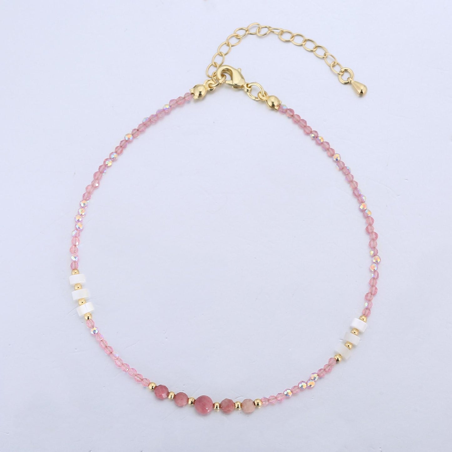 Handmade Pink Beaded Anklets for Summer Jewelry Green Handcrafted Gift Idea 9 inch Long WA2946