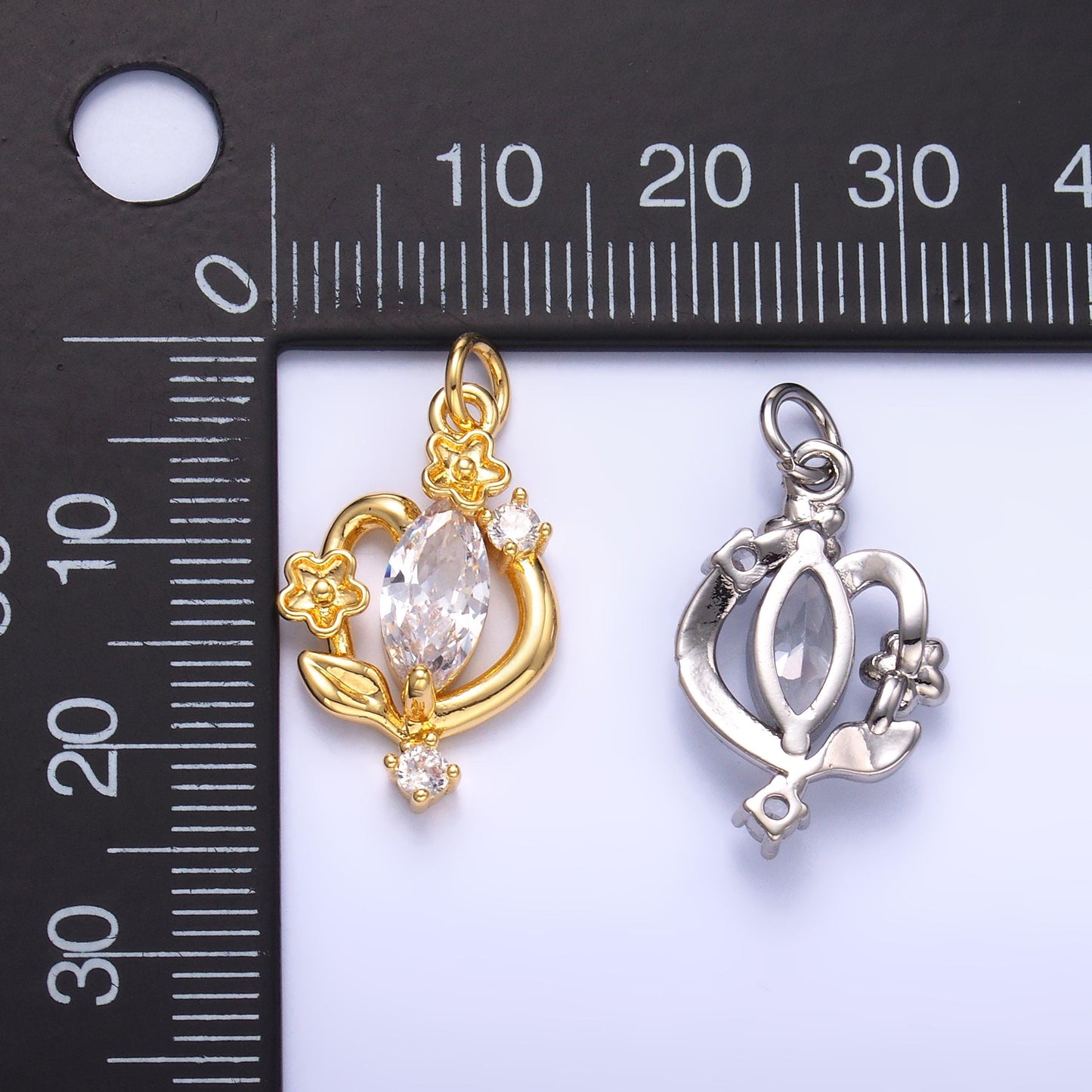 24K Gold Filled Marquise CZ Flower Mini Charm in Gold & Silver | C031