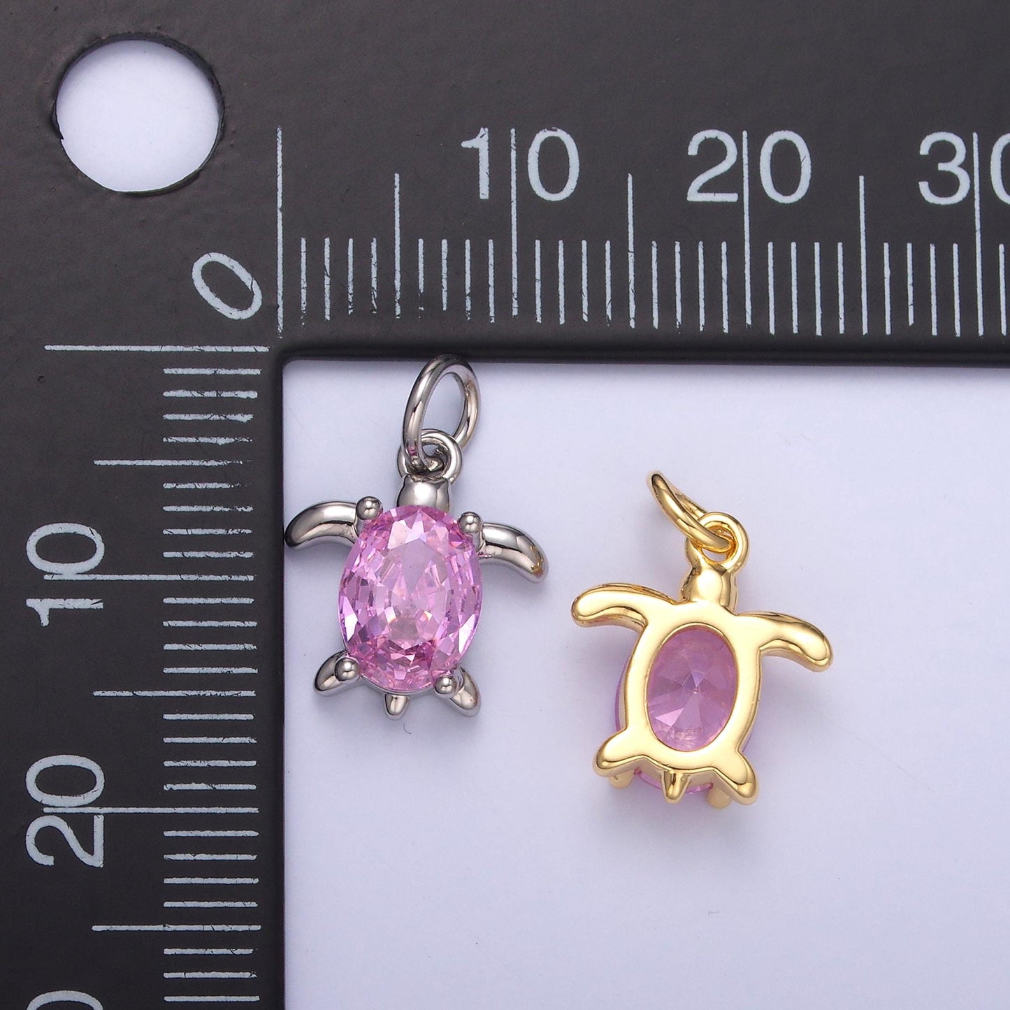 24k gold filled turtle Charm Pink Cz Stone Beach theme Jewelry pendant | C036