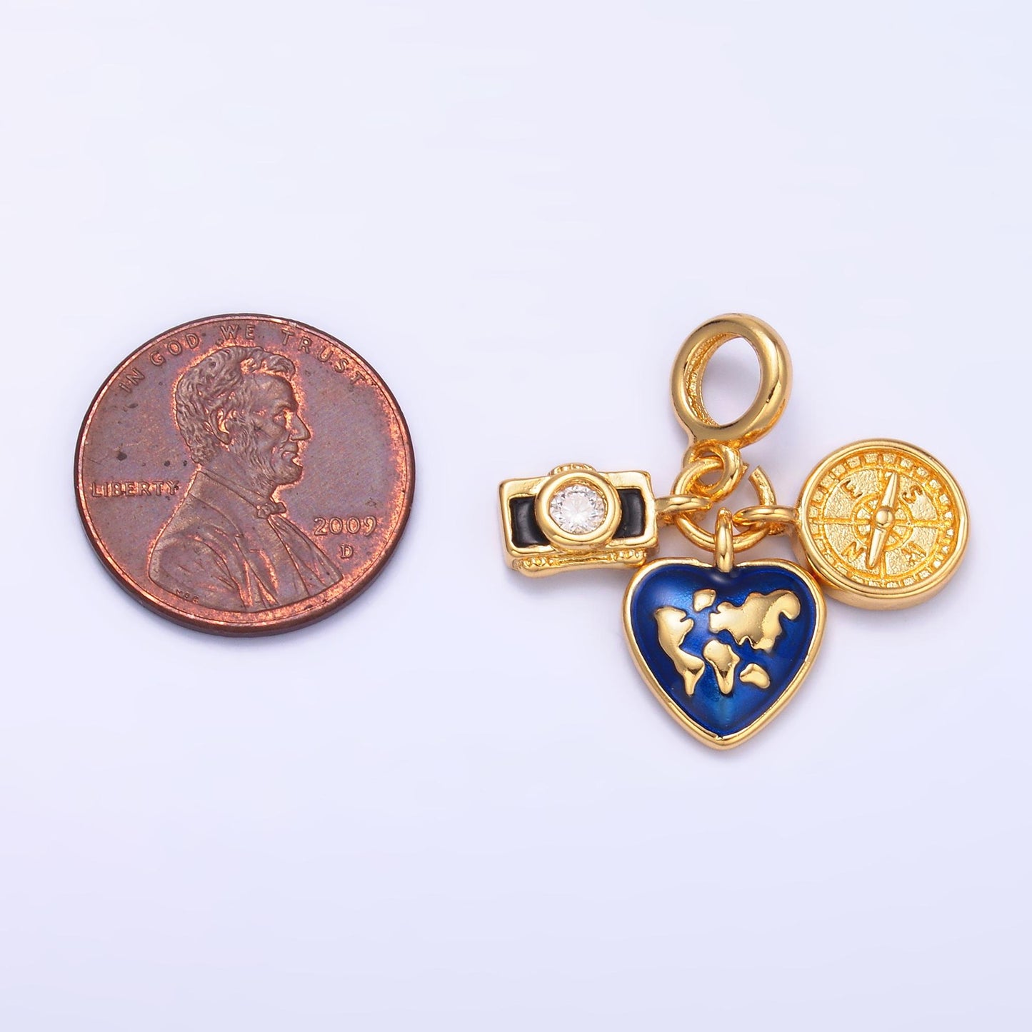 24k gold filled camera / earth globe / compass travel theme rondelle bail drop pendant | E802