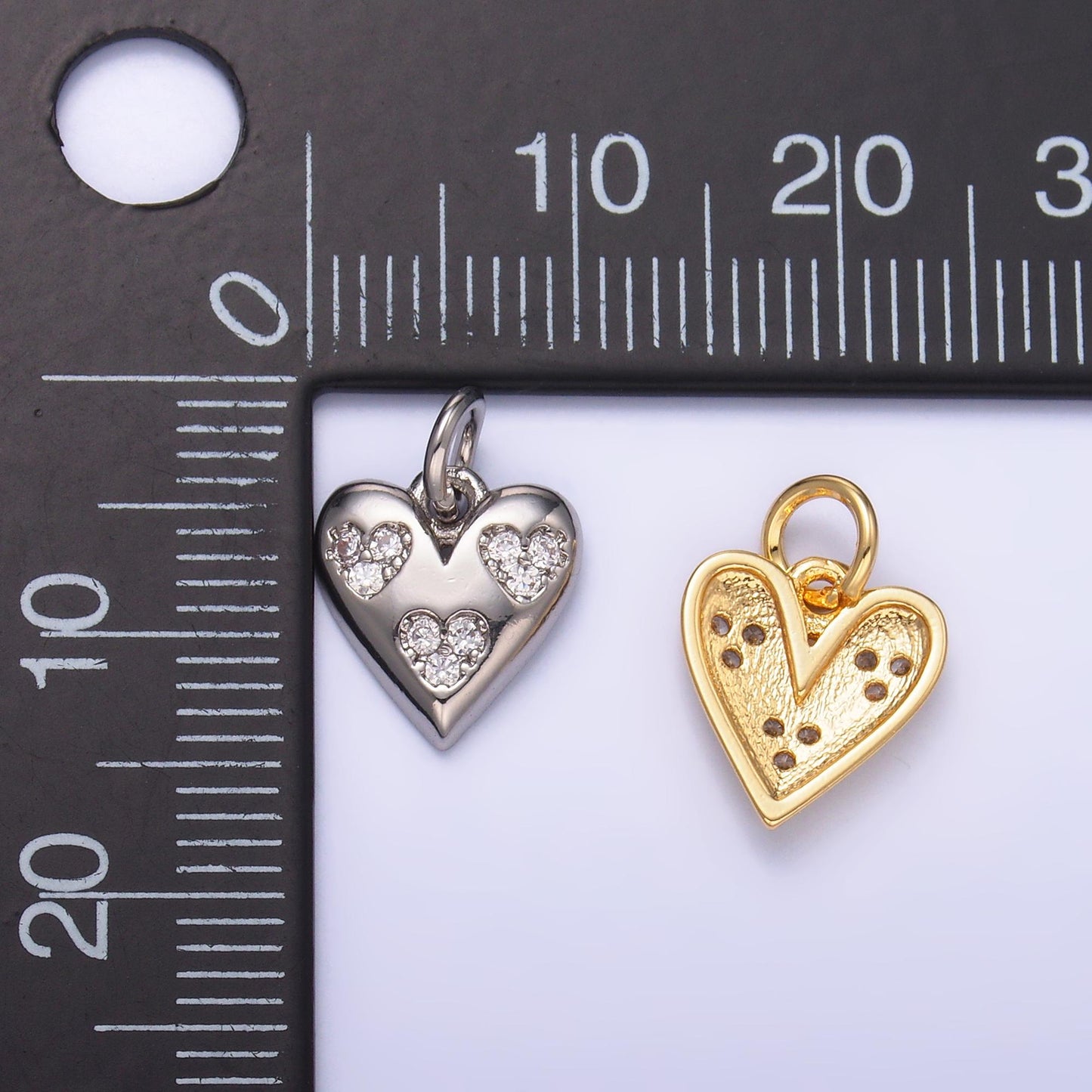 Tiny 24K Gold Filled Triple Micro Paved CZ Heart Charm in Gold & Silver | C475