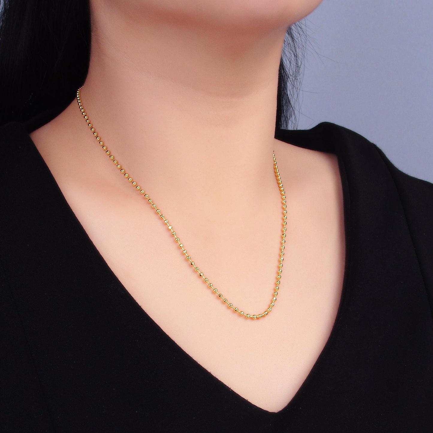 24k gold filled 2.3mm round bead 17.7 inch chain necklace in gold Ready to wear necklace for jewelry making supply WA-3044