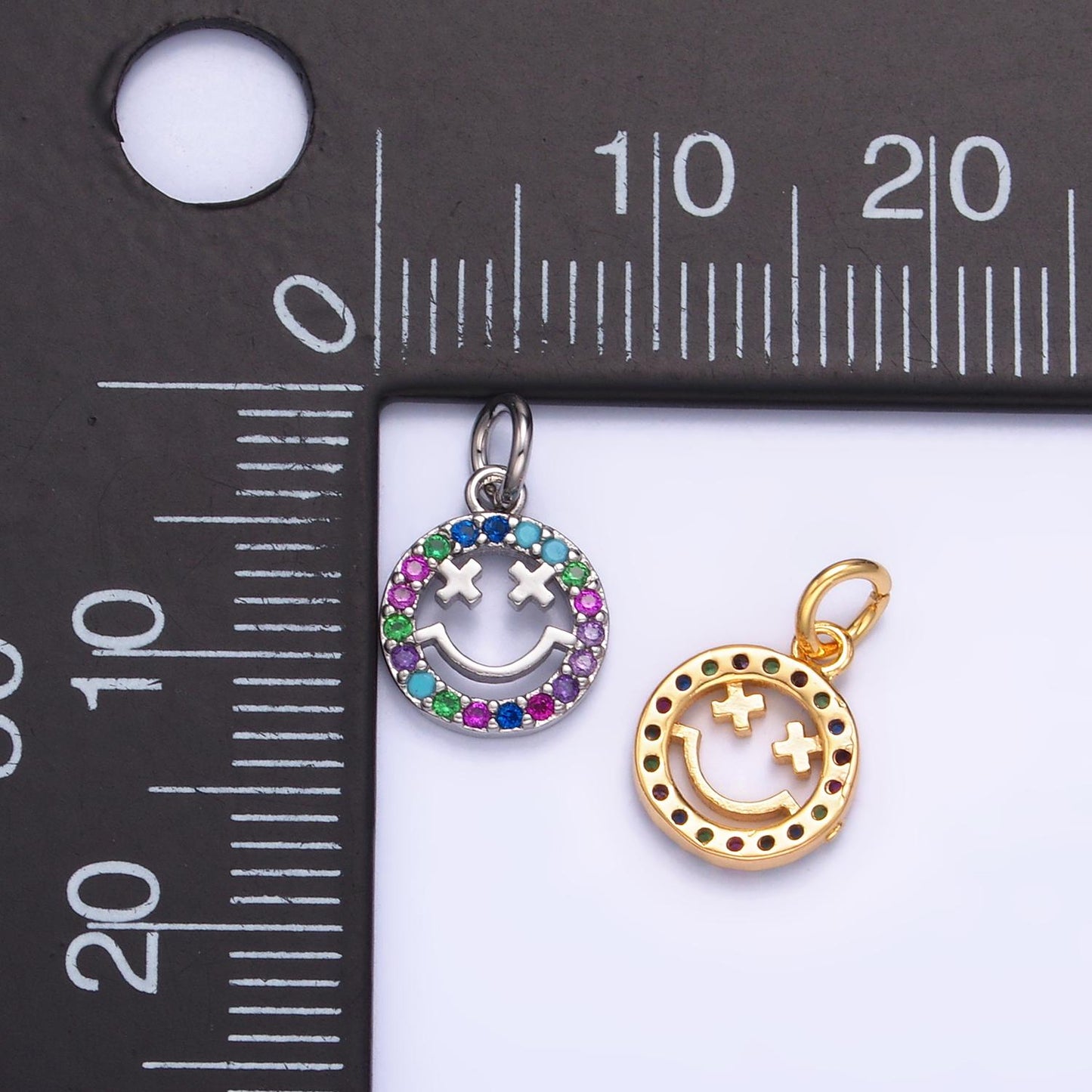 Mini Multi Color Micro Pave Happy Face Charm Gold Cubic Smile Face charm for Bracelet Necklace Earring W867