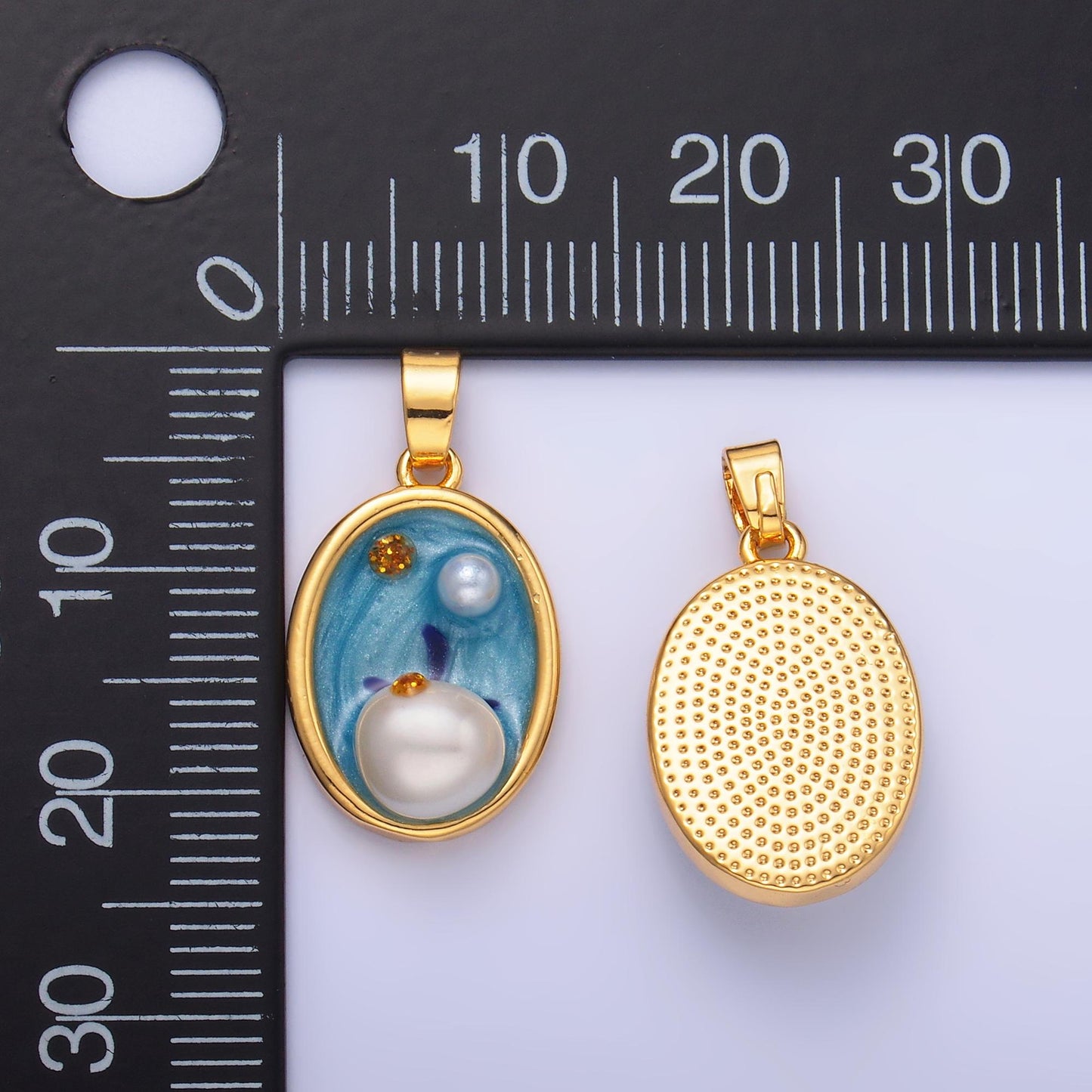 Oval Pearl Blue Sky enamel pastel colors Charm 24k gold filled pendant | AA-1471