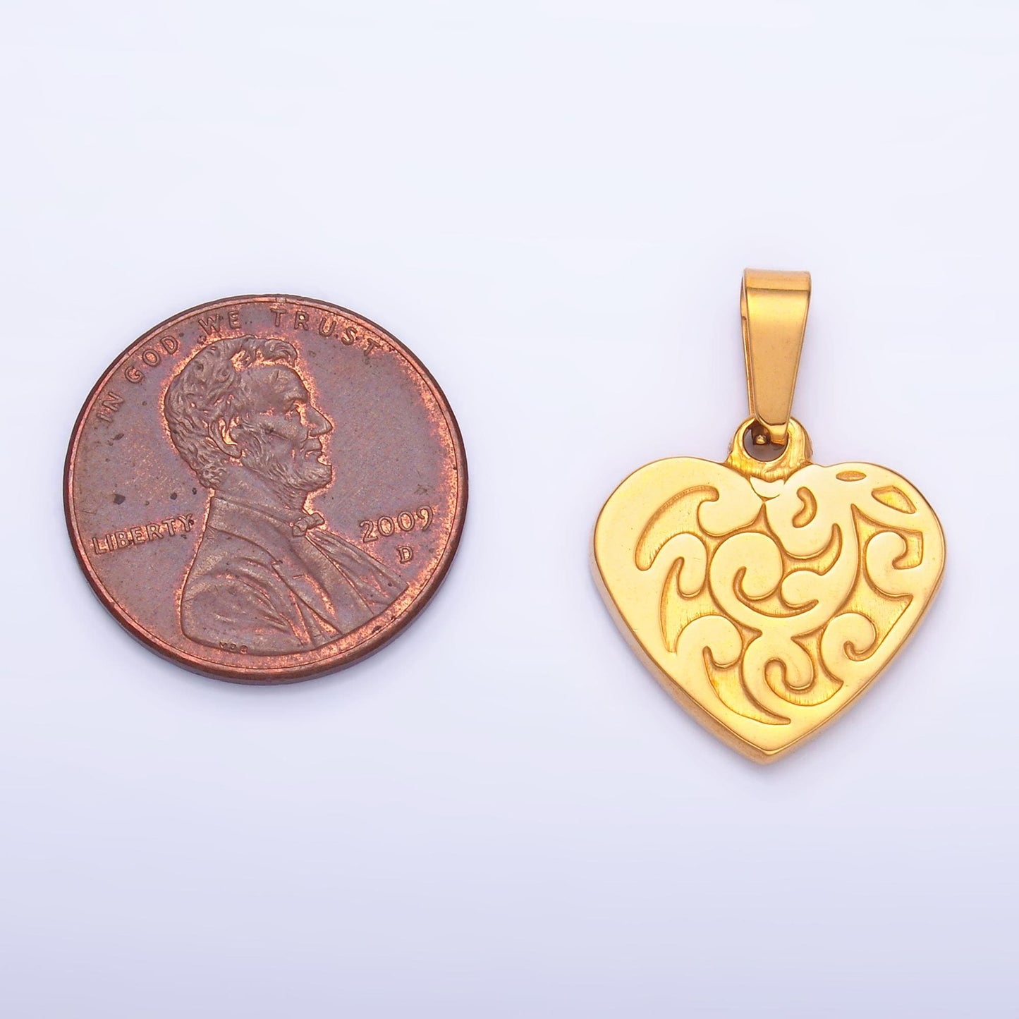 PVD Gold Stainless Steel Swirl Heart Charm Love Jewelry Making Supply | P-1553