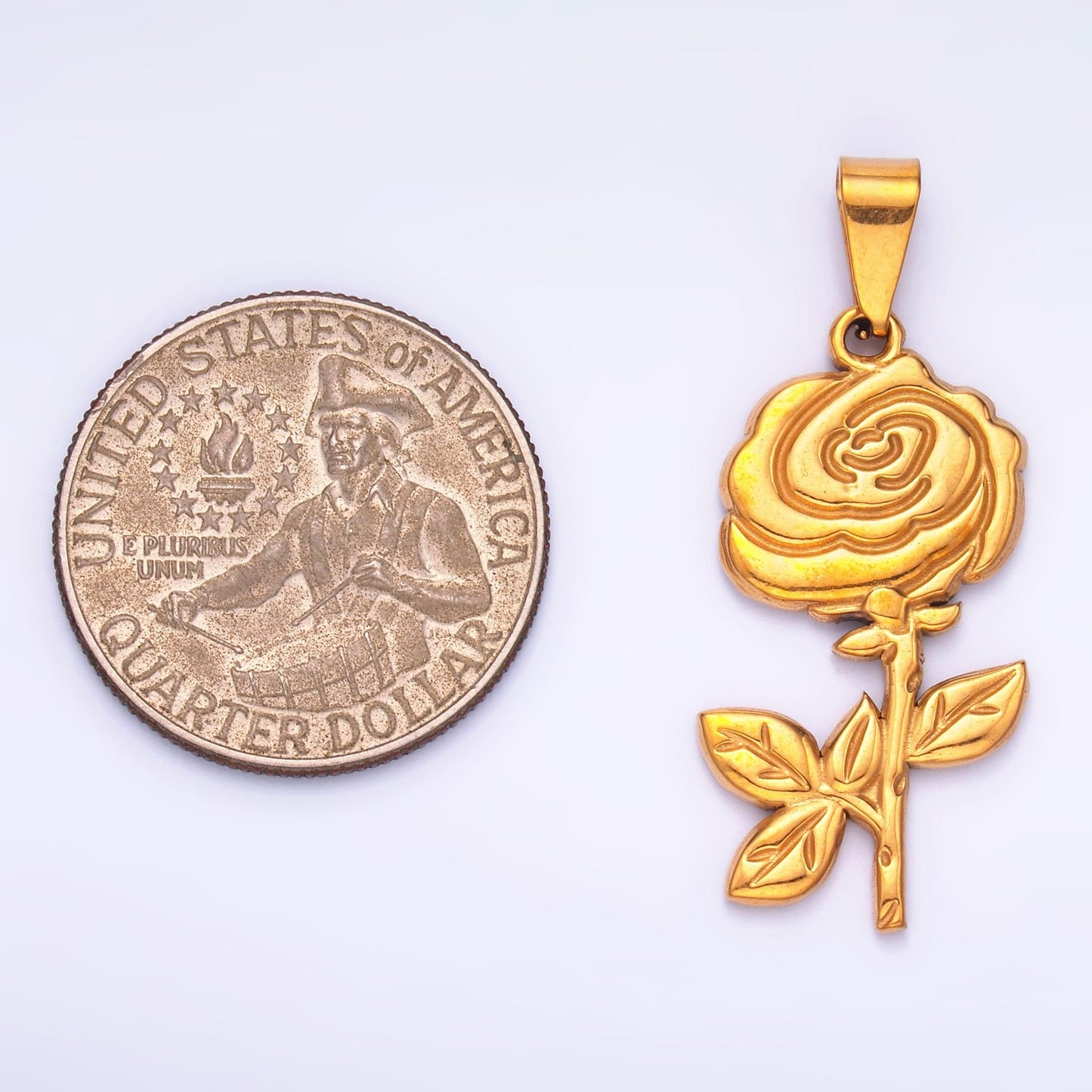 PVD Gold Stainless Steel Rose Flower Charm Floral Jewelry Making Supply | P-1551