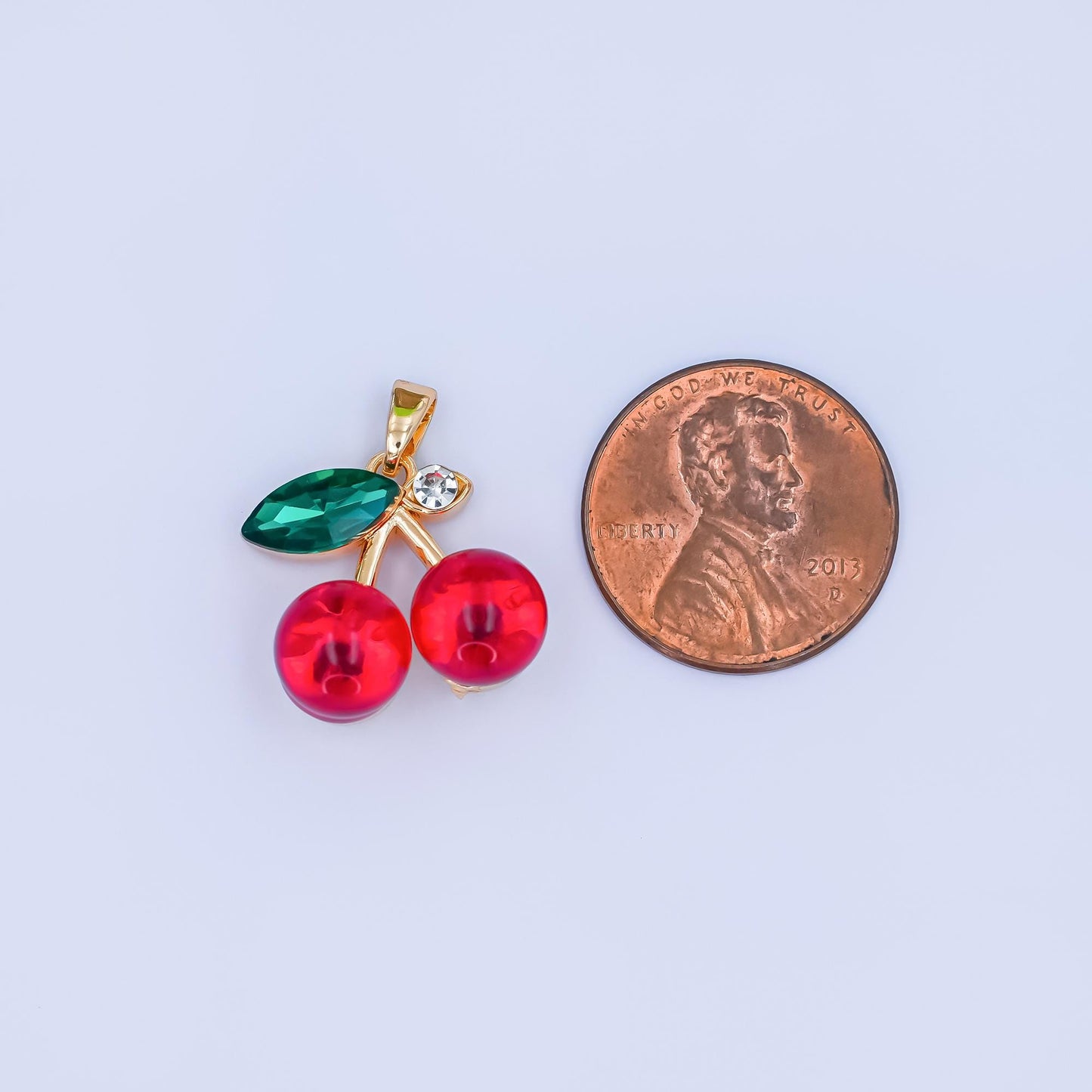 Mini Red cz cherry fruit 24k gold filled charm | AA1455