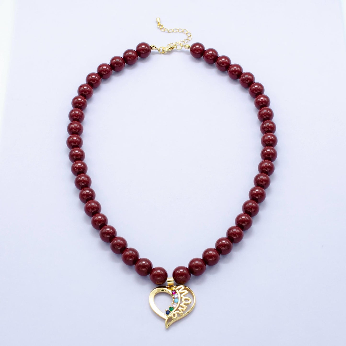 Red Pearl Charm Necklace Custom Charm Necklace Personalized Charm Jewelry Gift for Mothers Day Gift for Mom 17 inch Necklace