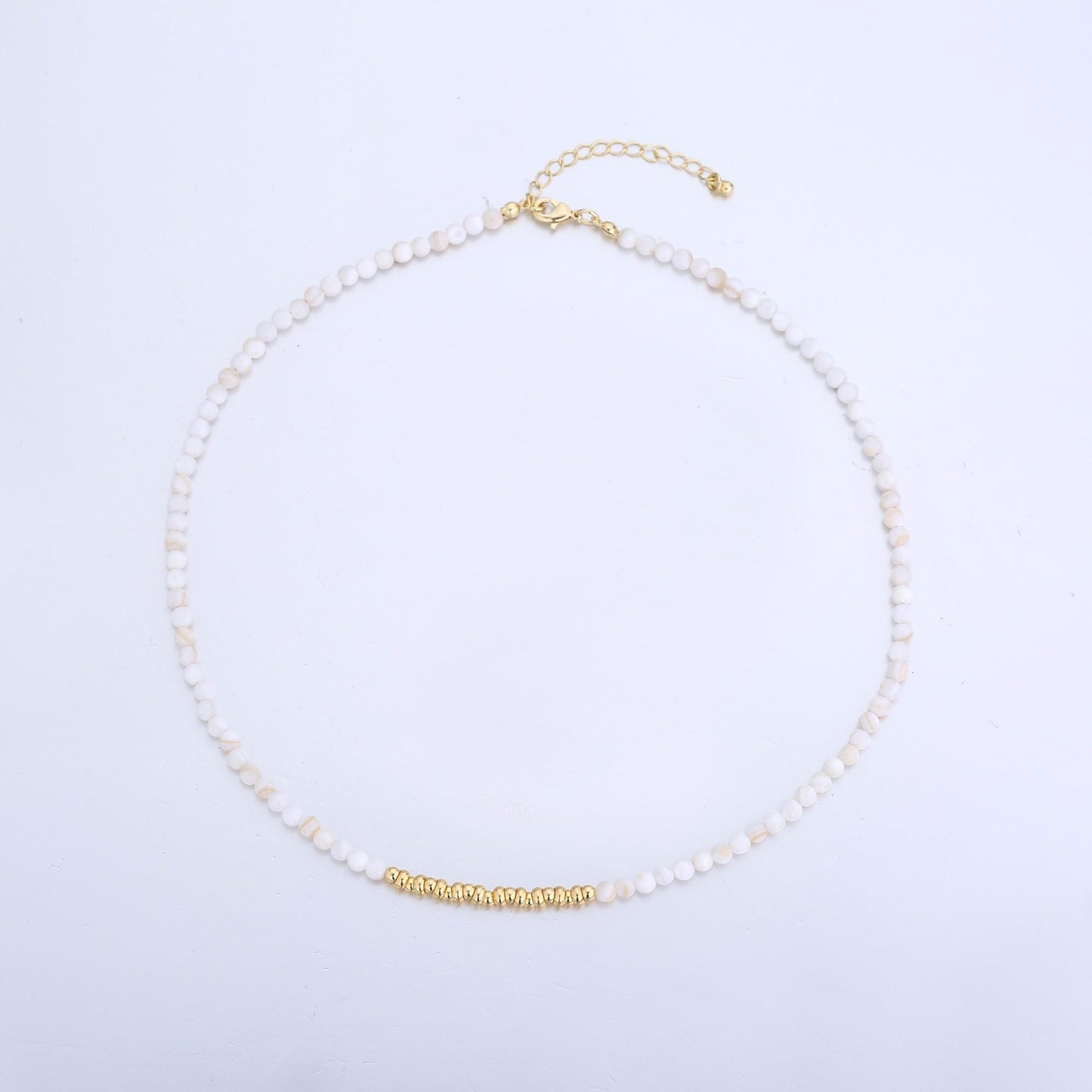 White Glass Bead Necklace - Handmade Beaded Necklace Gold Filled Necklace Bead Summer Necklace WA-2969