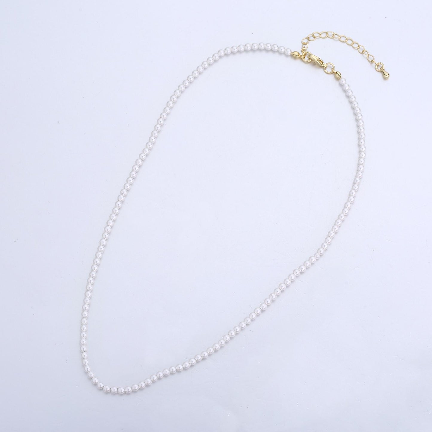 Handcrafted White Shell Pearl Necklace 17 inch + 2 inch extender for Layering minimalist Jewelry Making Supply WA2765