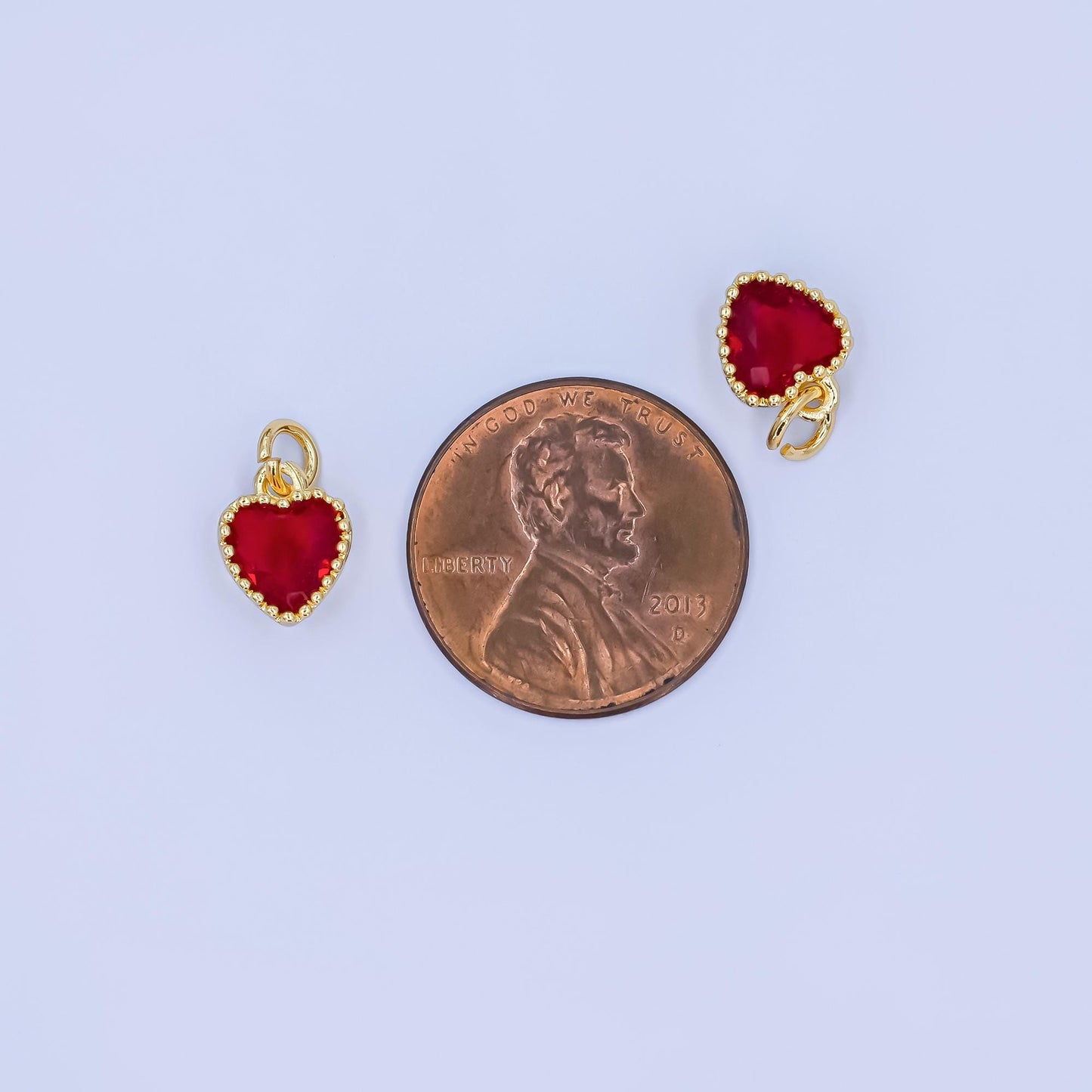 Mini Red Tiny heart Charm 14k gold Filled cz Heart zirconia for Bracelet Necklace Earring Component N-042