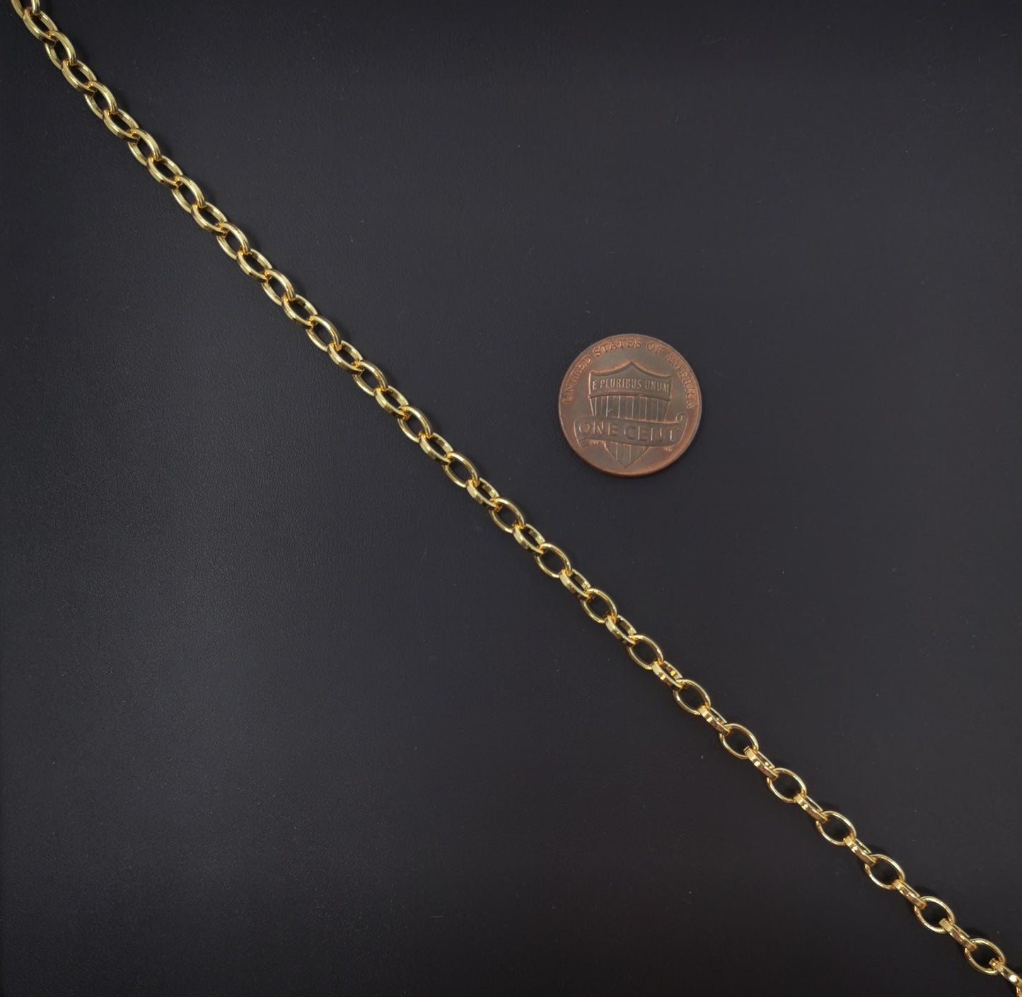 Gold rolo cable chain by yard, oval link chain by foot, wholesale bulk roll chain for jewelry making, width 4.1mm, 62, 196, 201