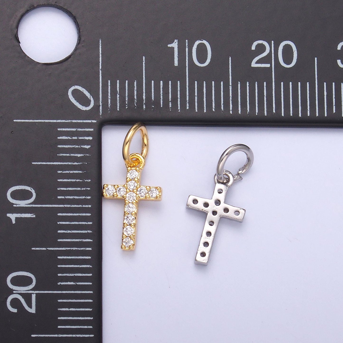 Tiny Cross Charm 24K Gold Filled Clear CZ Religious Cross Mini Charm in Gold & Silver | N006
