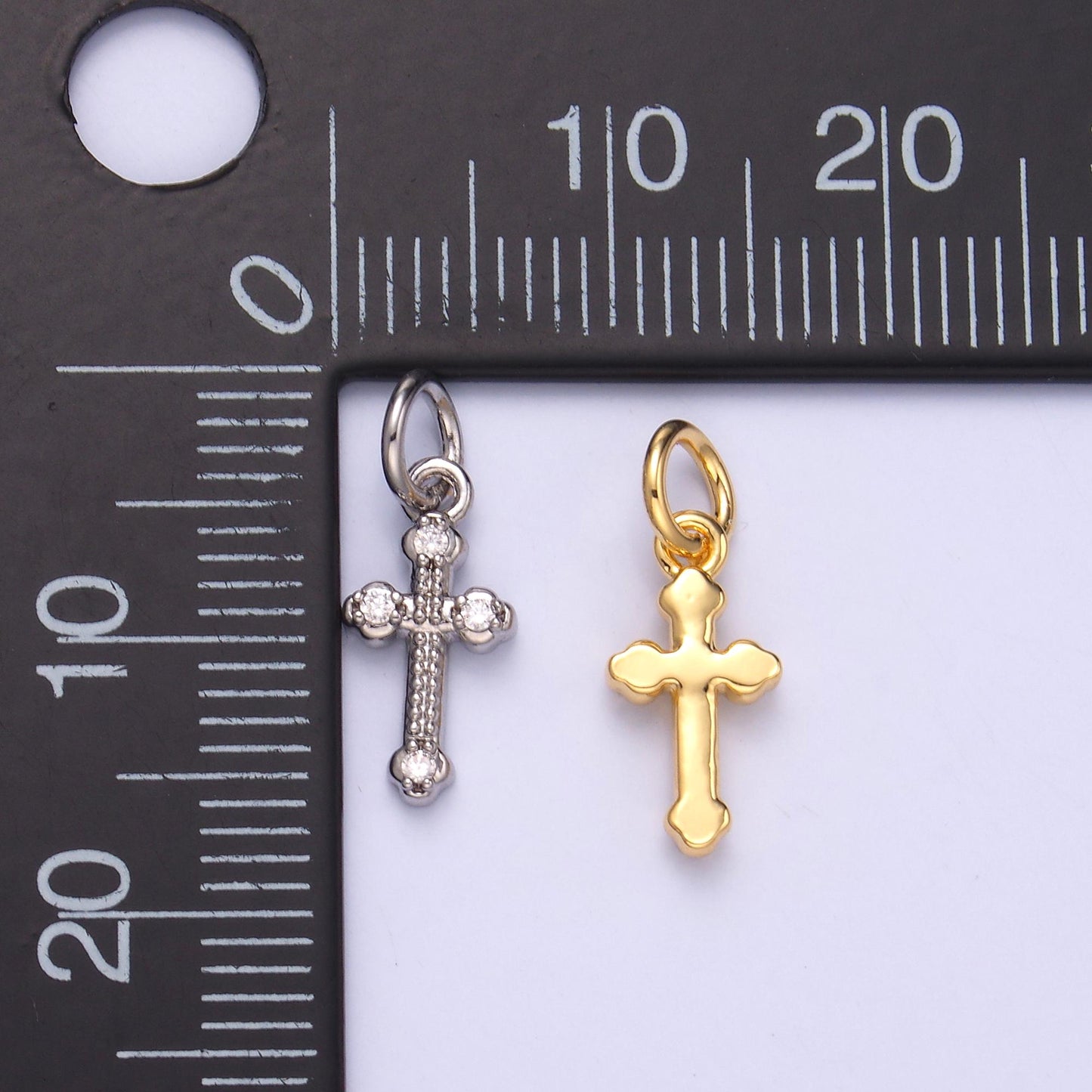 Tiny Old Vatican Cross Charm 24K Gold Filled Clear CZ Religious Cross Mini Charm in Gold & Silver | N007