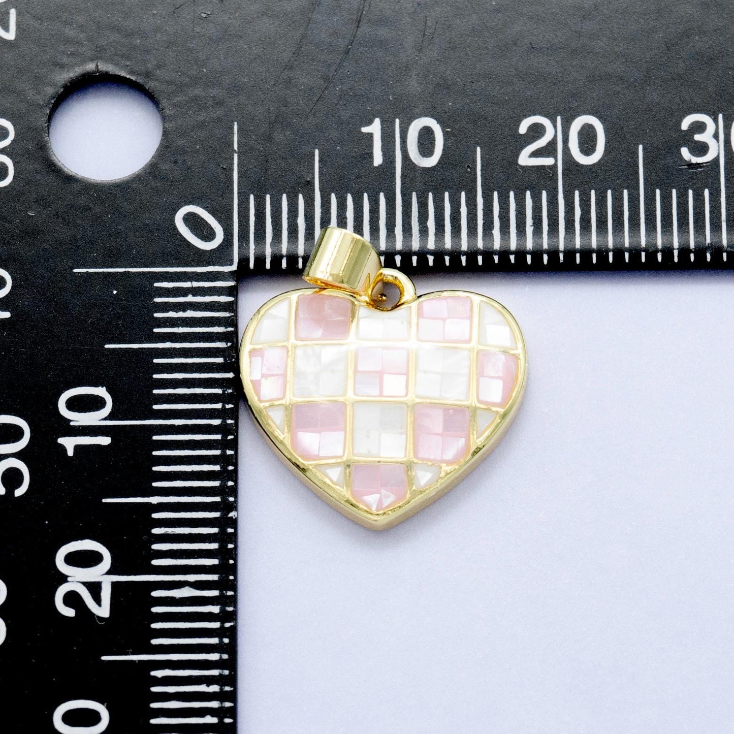 Gold Pink Opal Pendant Dainty Heart pink checkers pendant gold heart charm for Minimalist Jewelry Making Supply AA1453