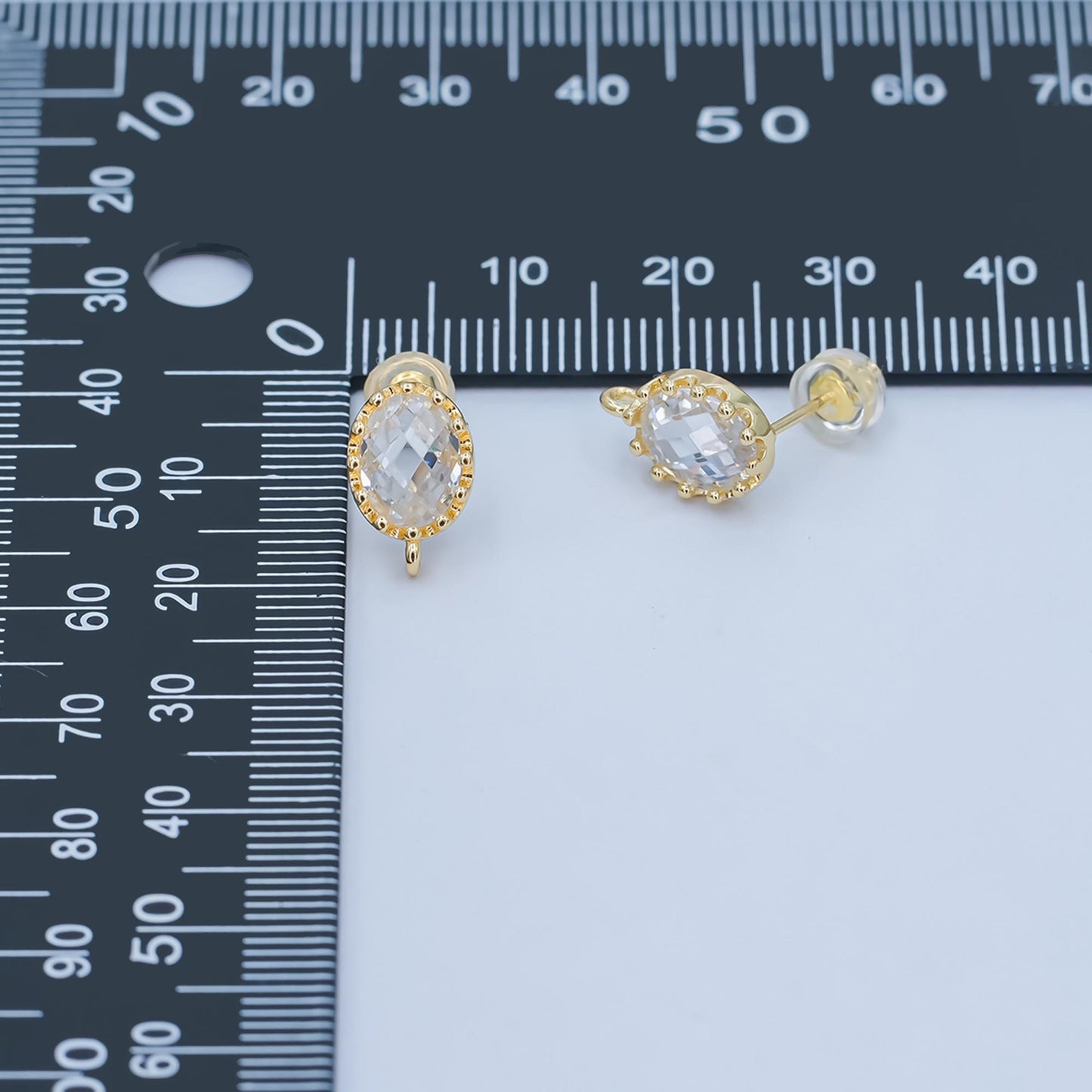 Gold Cz earrings stud Oval post with loop for jewelry making supplies 7.5 mm ear stud bulk Earring Supply for Jewelry Making Z-1114