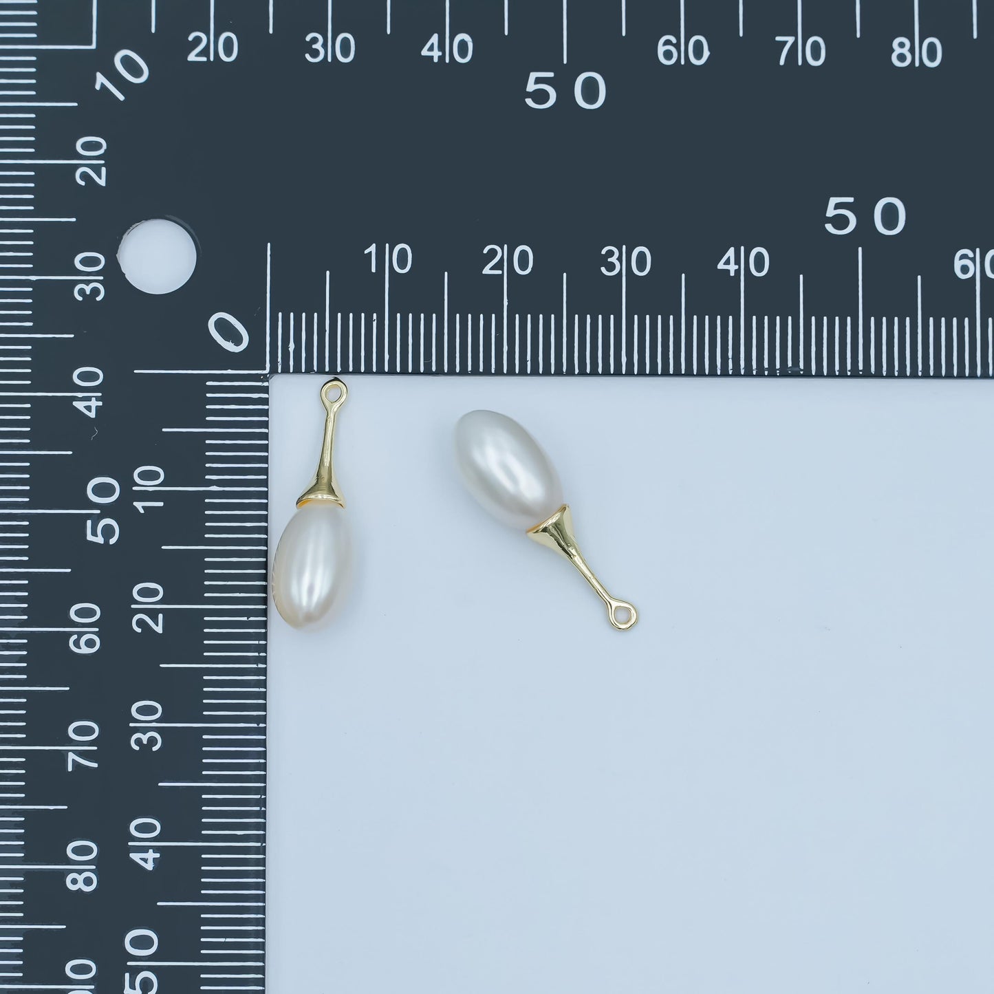 24K Gold Filled White Freshwater Pearl Linear Molten Pendant Bail | P1767