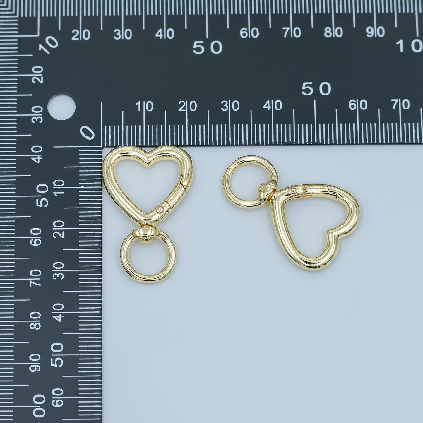 1pc Wholesale Heart Push Spring Ring Gold Key Holder Ring for Jewelry Necklace Bracelet, Bag Charm Making, Size 32.5 x 21.4 x 3 mm Z-1142