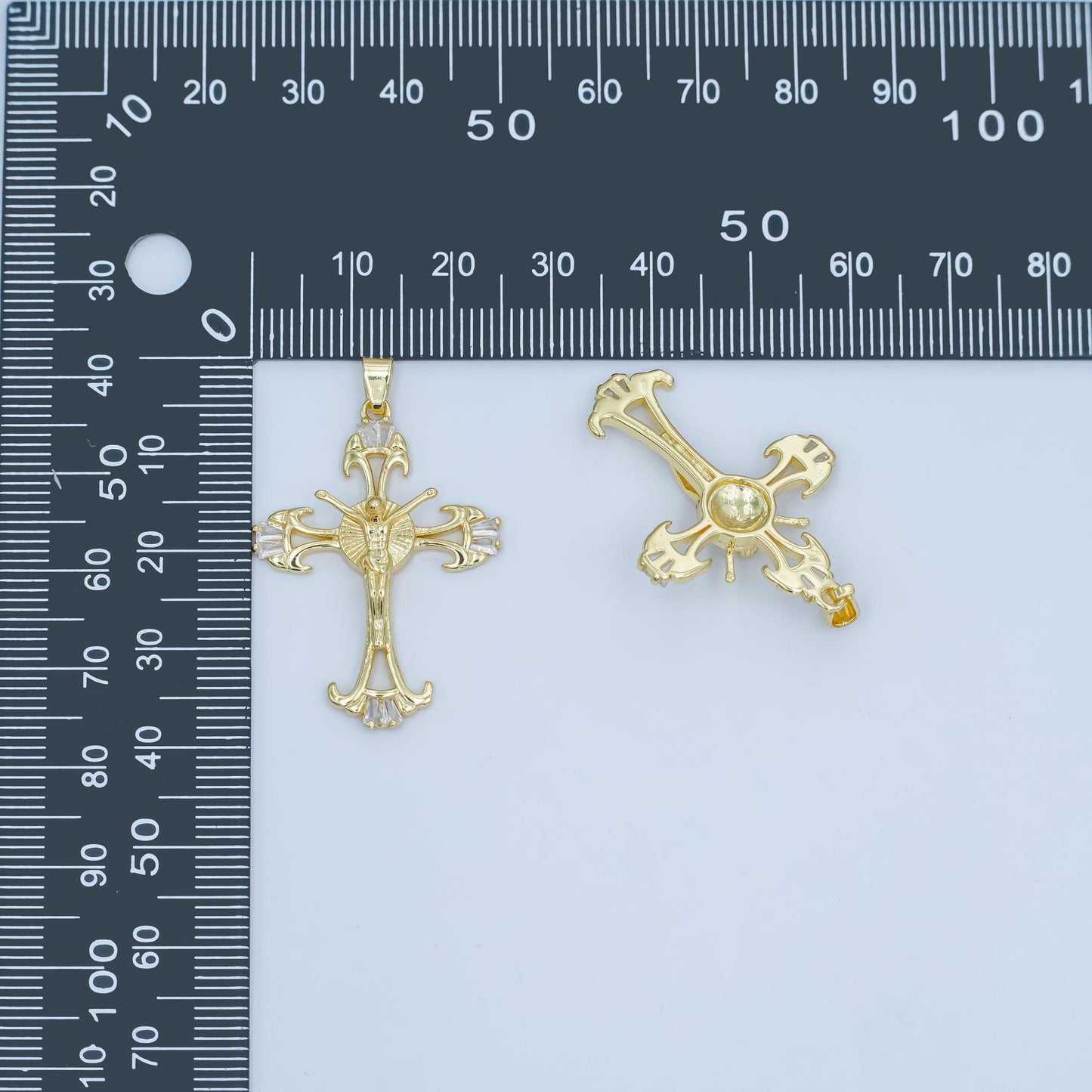 Gold Cross Pendant with Jesus Detailed Religious Crucifix Charm, 24K Gold Filled Christian Jewelry for Necklace AA-1503