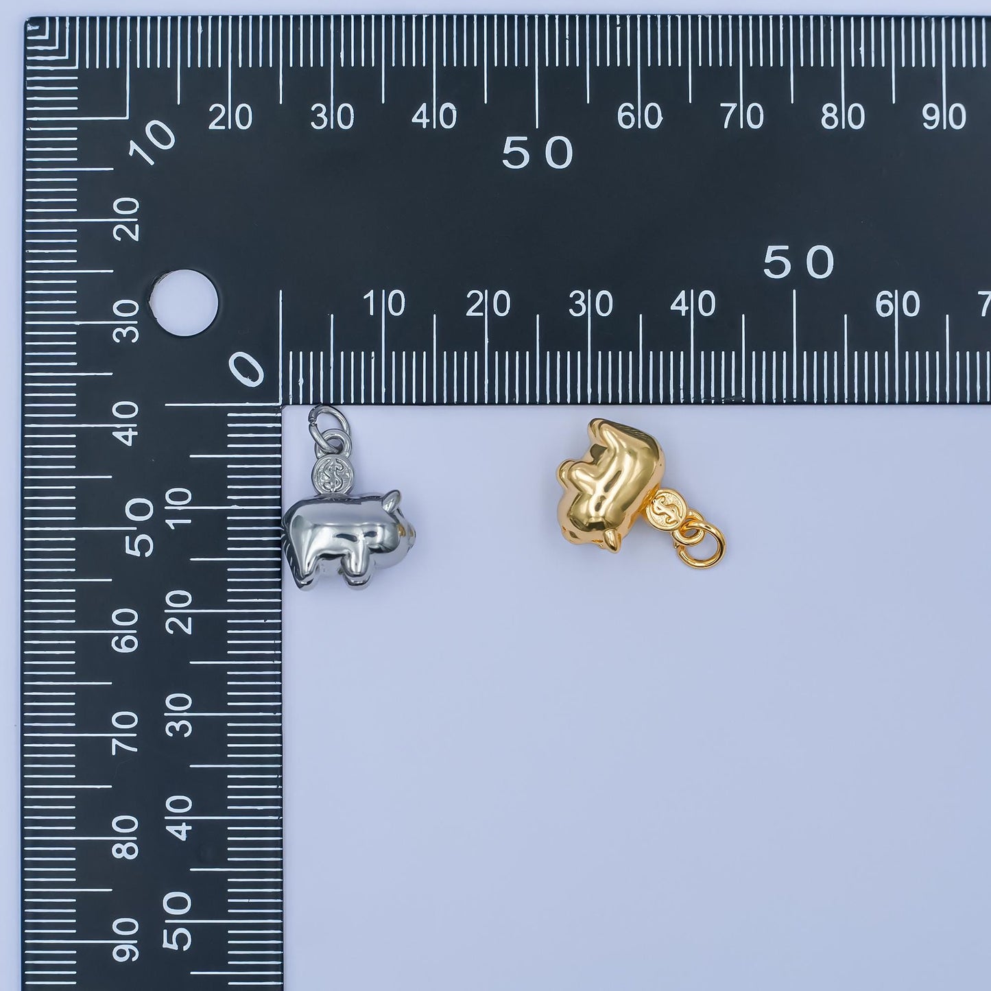 Cute Mini Piggy Bank Charm with Dollar Coin in Gold or Silver M-188