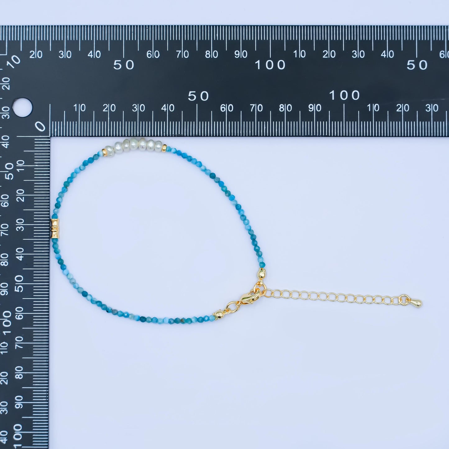Handcrafted Blue Sky Beaded Bracelet for Summer Jewelry Handmade Gift Idea 7.8 inch Long WA2880