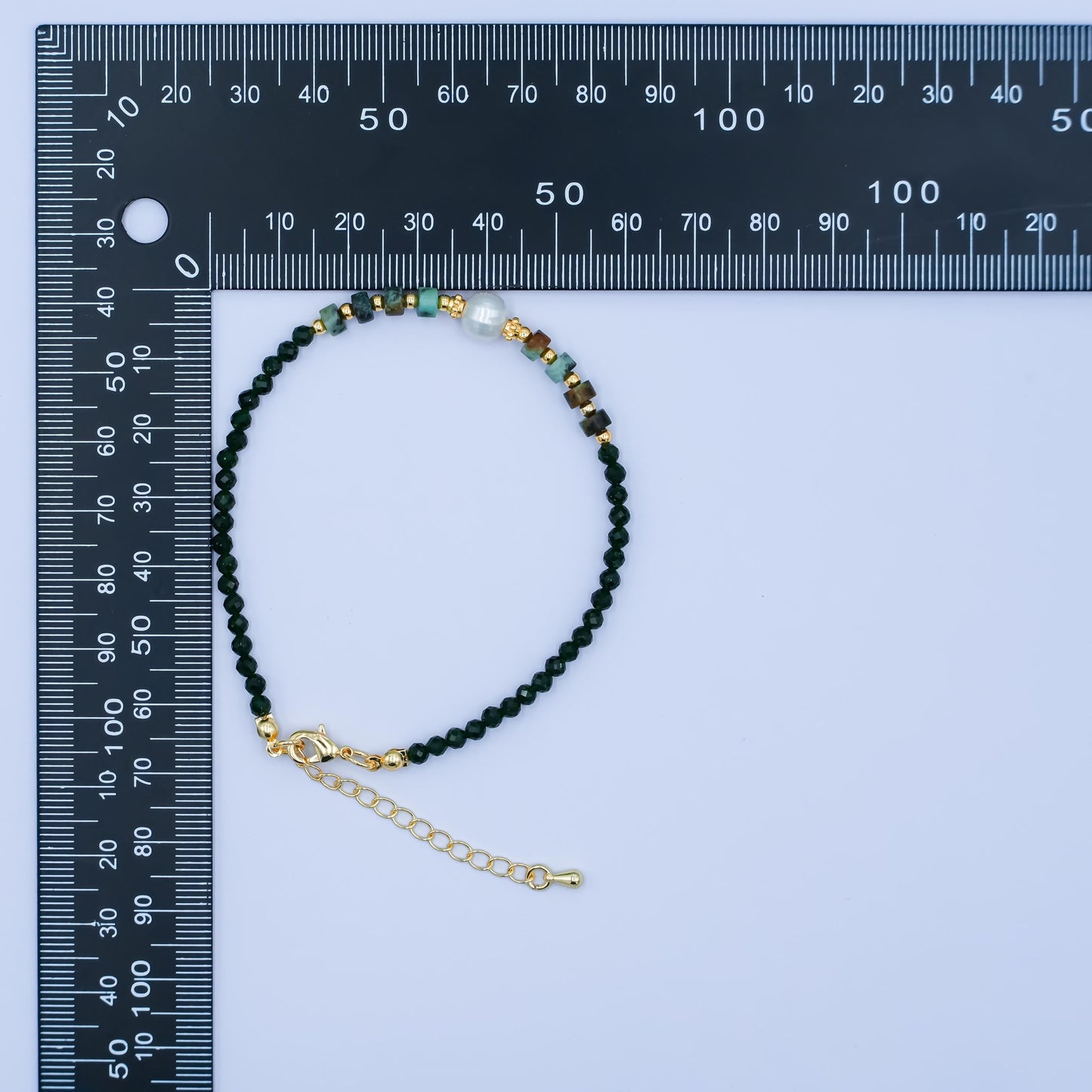 Handmade Dark Green Glass Beaded Bracelet for Summer Jewelry Handmade Gift Idea 7.6 inch Long WA2885
