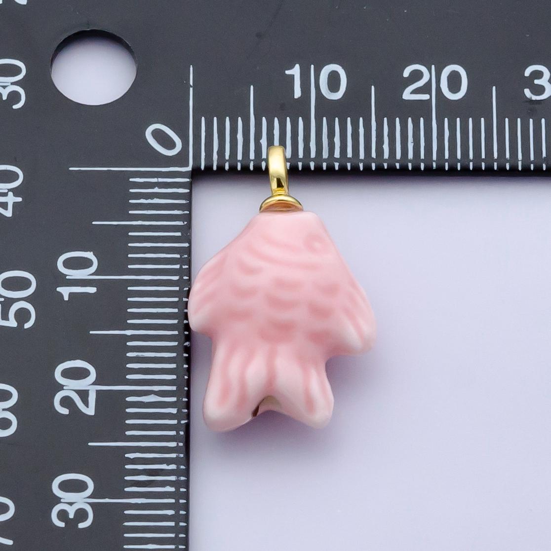 Dainty Fish ceramic charm handmade Pink Cute Fish Shell ceramic porcelain Beach charm for necklace bracelet jewelry making supply N-082