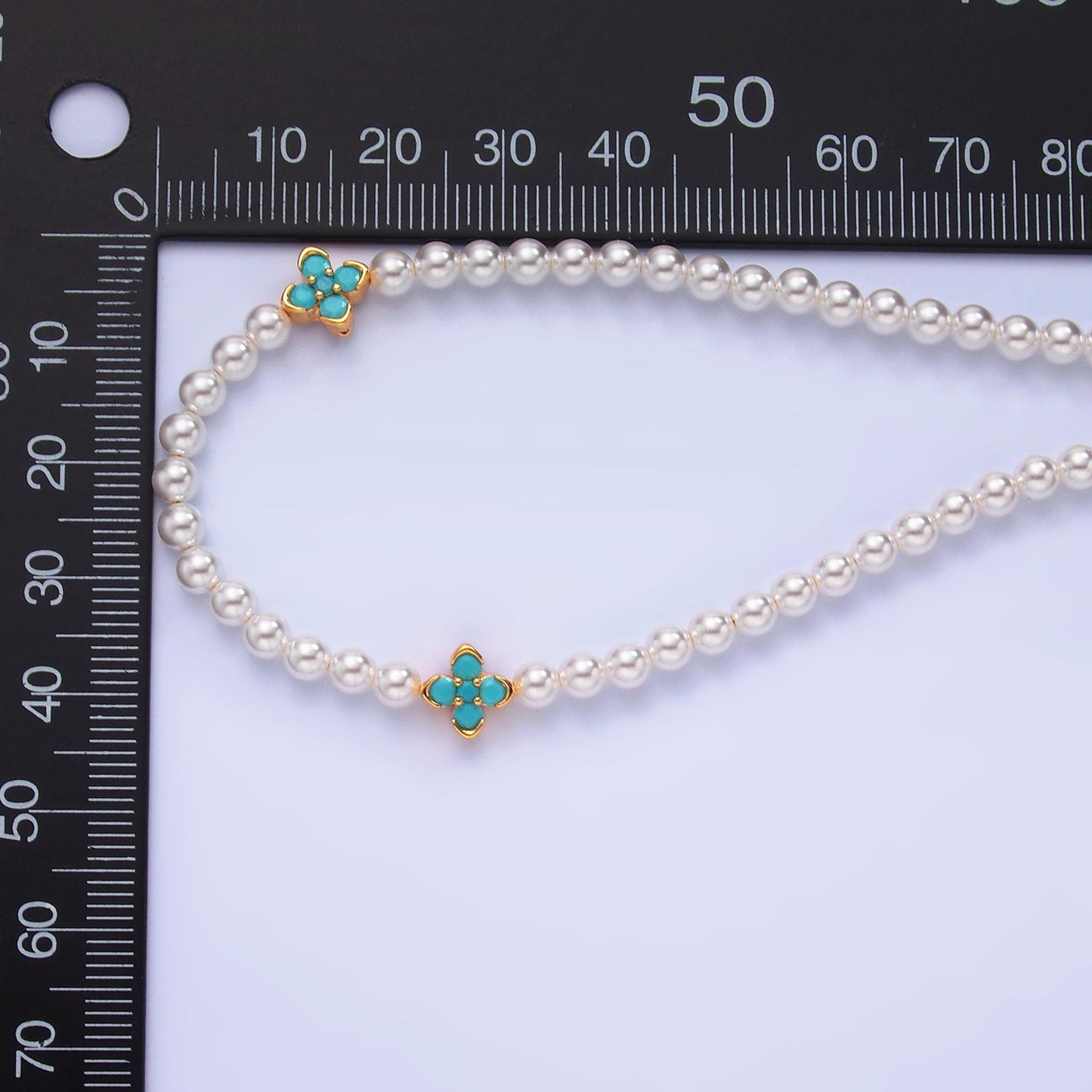 Handmade White Shell Pearl Necklace with CZ Flower 16.7 inch + 2 inch extender for Layering minimalist Jewelry Making Supply WA3072