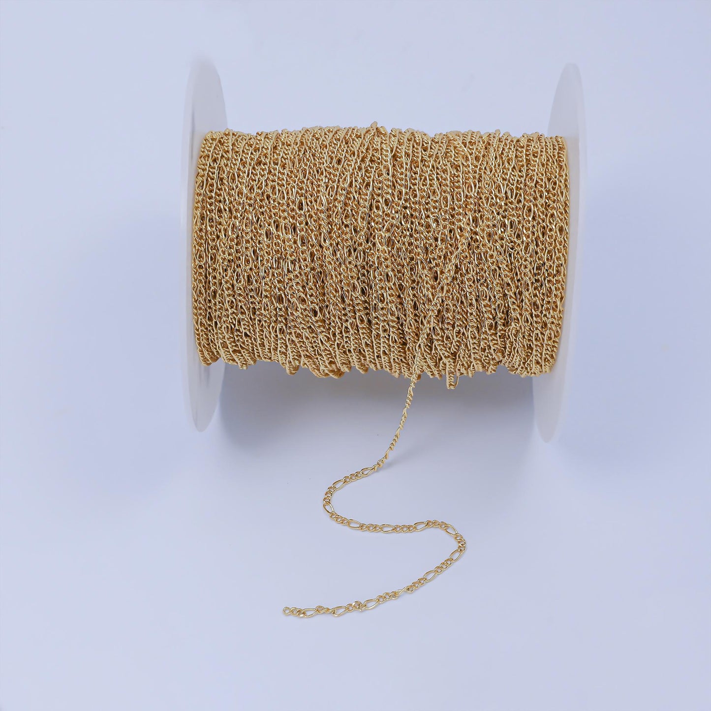 Gold fancy figaro chain by yard, cable figaro chain, wholesale bulk roll chain for bracelet, necklaces jewelry making, width is 2.3mm, 156