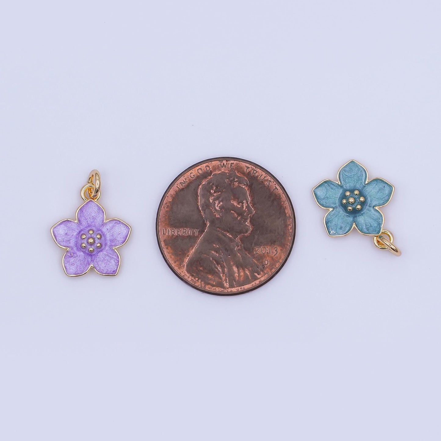 Gold Flower Hibiscus Charms Blue, White, Purple Enamel Floral charm for Necklace Bracelet N-120