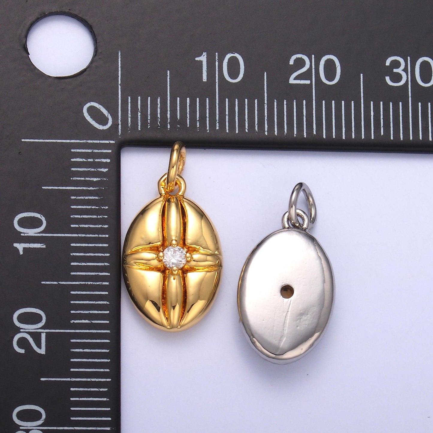 24k gold filled Cross Design oval micro pave cz pendant Cross Charm for Religious Jewelry Making N-074