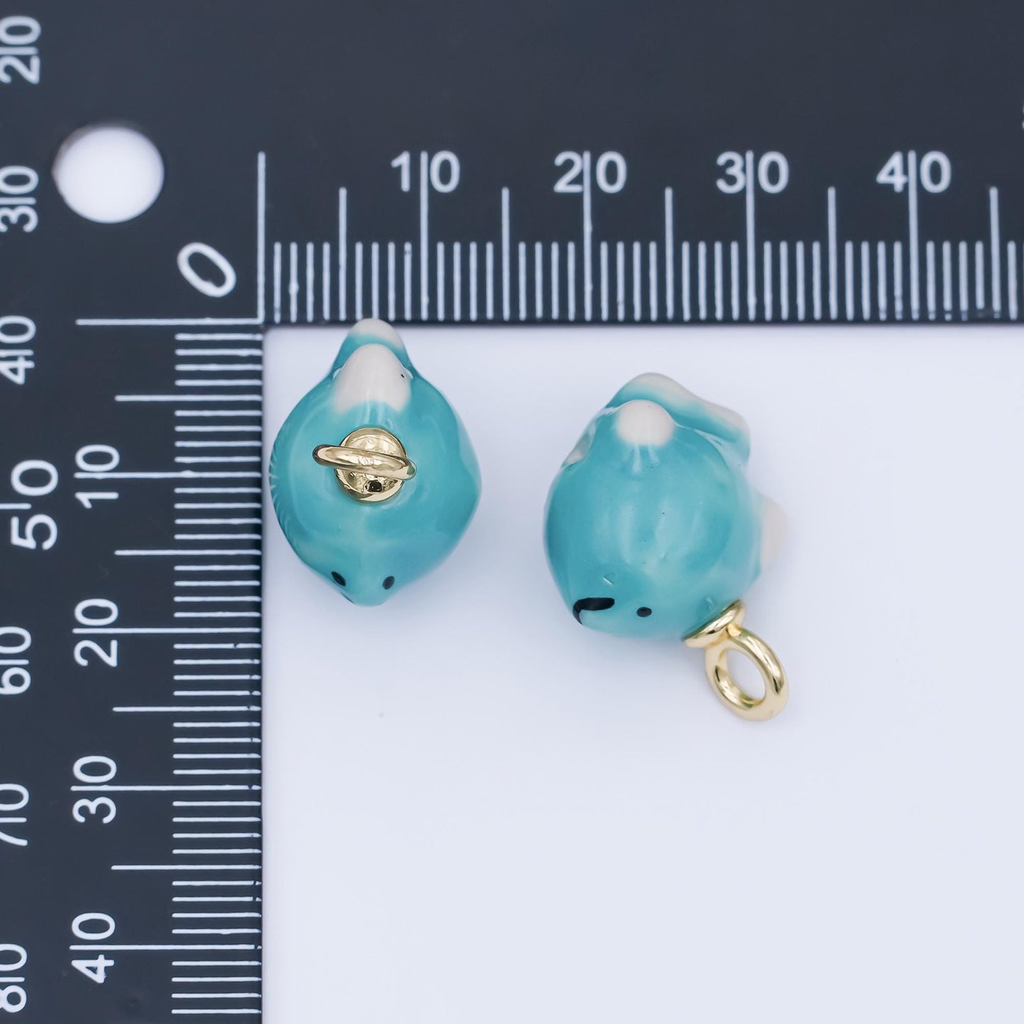 Handmade Ceramic Whale Charm – Cute Animal Fish Pendant Under The Sea Charm Gold Loop for Necklace or Bracelet supply N-138
