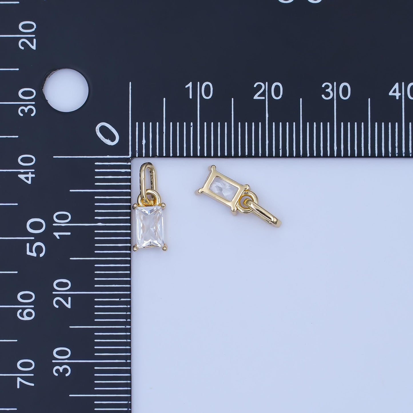 Tiny Clear CZ Emerald Cut 24k Gold Filled Charm Clear Cubic Zirconia Charm for Jewelry Making Findings AA-1502