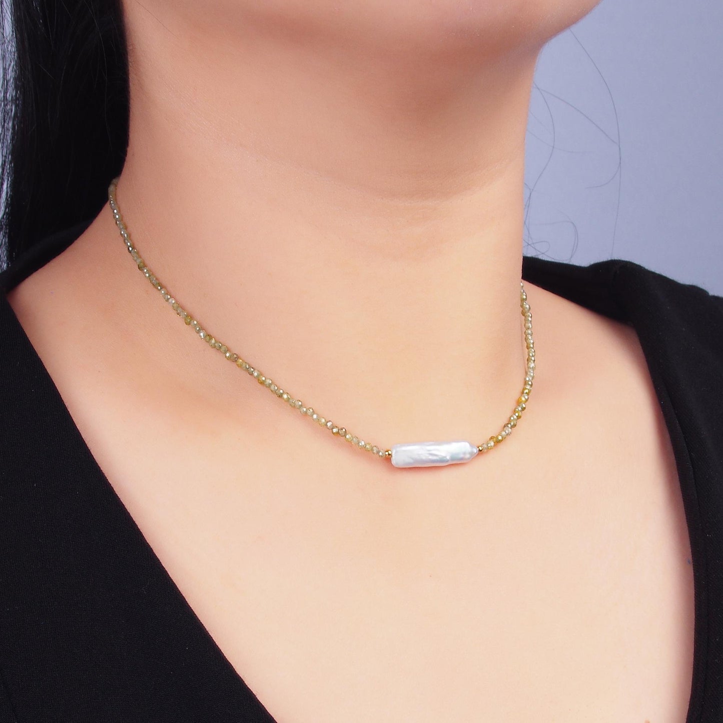 Dainty Green Bead Necklace Pearl Summer Necklace For Women- Boho Surfer Everyday Necklace wa3105