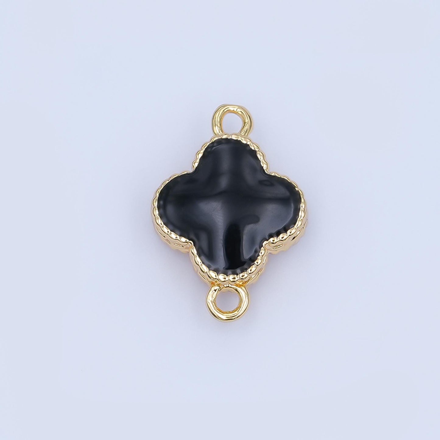 Gold Flower Charm Connector, 14K Gold Filled Micro Paved Clear CZ Stones Beaded Edge Quatrefoil Floral Link Connector | Y017
