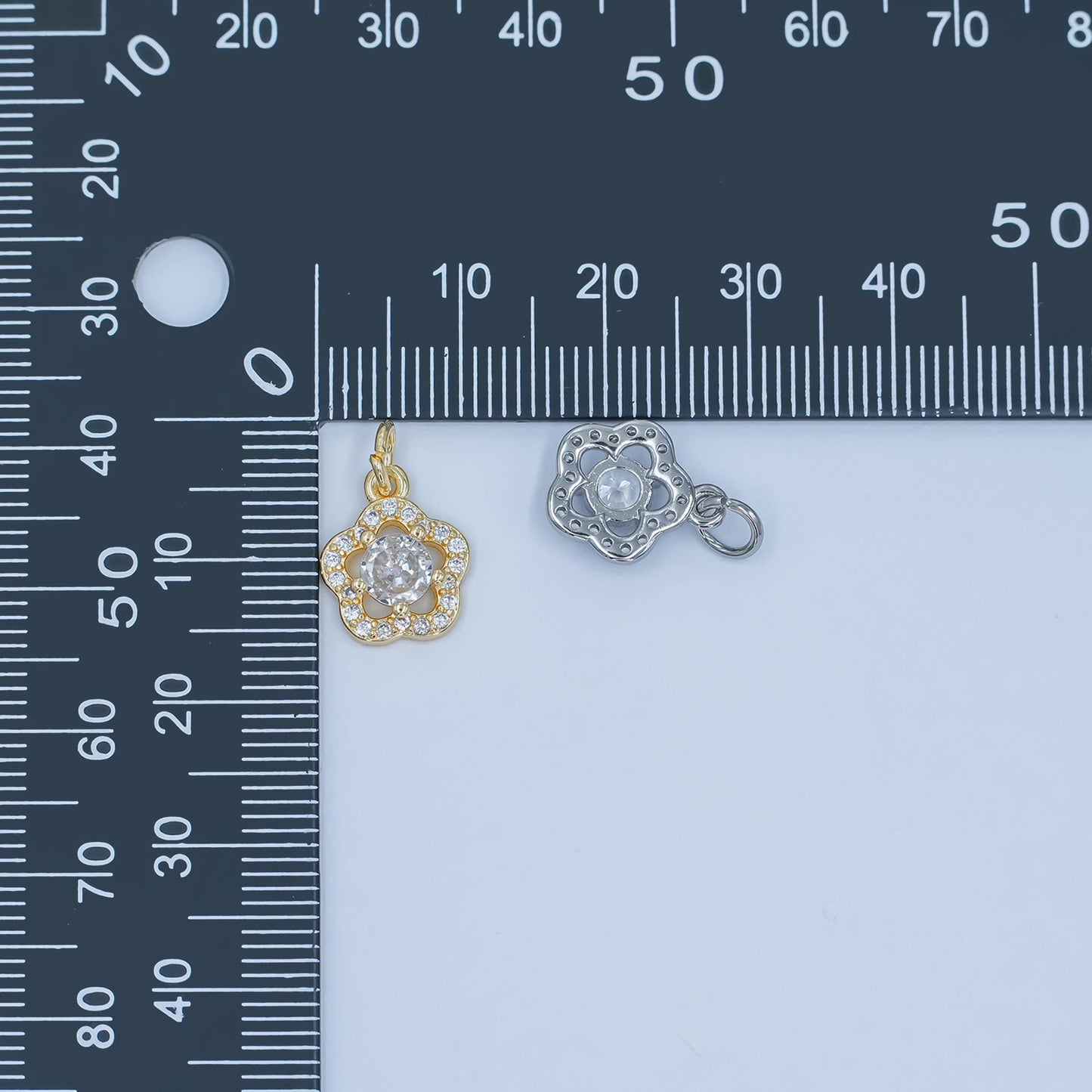 Flower CZ Pendant Charm in White Gold Silver Dainty Floral Necklace Charm Elegant Micro Pave Flower Jewelry Making Supply C858
