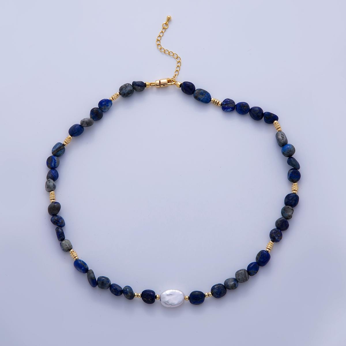 Handmade Colorful 18K Gold Filled Freshwater Pearl Lapis Lazuli Gemstone Necklace | WA-3177