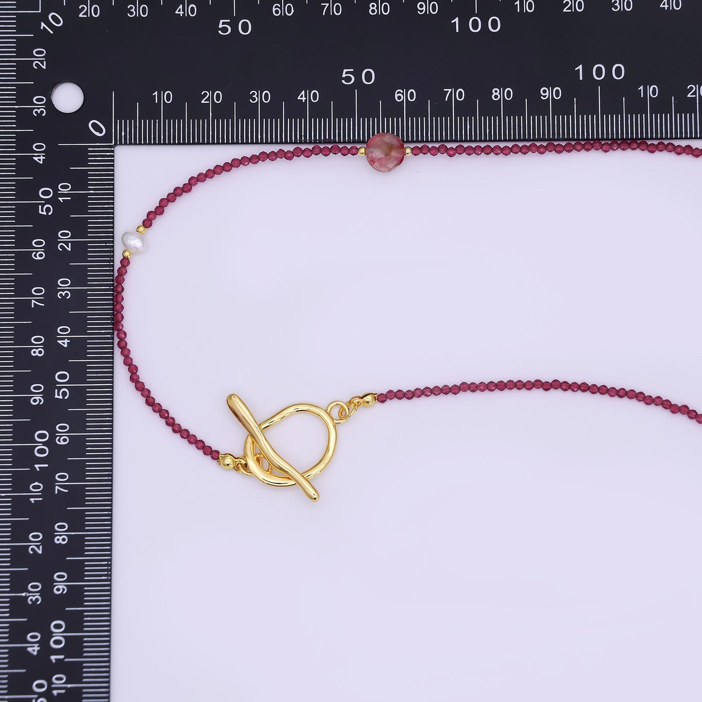24K Gold Filled Shell Pearl Red Crystal Gemstone 40 Inches Necklace | WA-3075