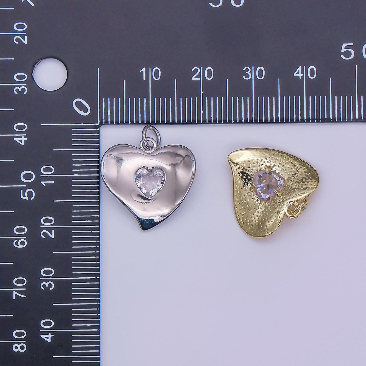 24K Gold Filled Clear CZ Heart Charm in Gold & Silver | M022