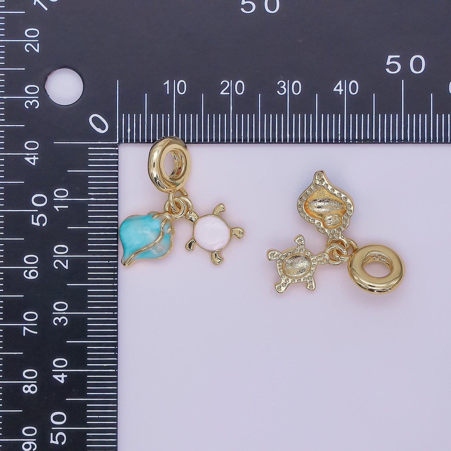 24K Gold Filled Turtle Sea Shell Enamel Rhondelle Drop Pendant | AF419