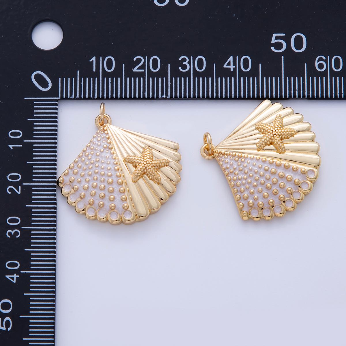18K Gold Filled Dotted Lined Clam Sea Shell Starfish Charm | AF323