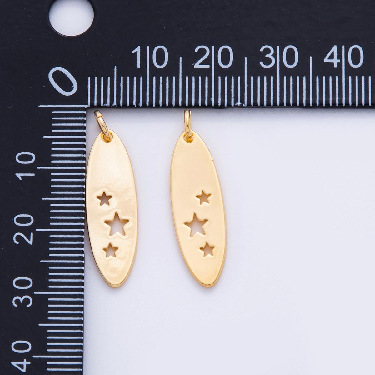 Gold Oval Tag Charms 18K Gold Filled Star Gazer Charm Bracelet Necklace for Celestial Jewelry Making Supply M-577