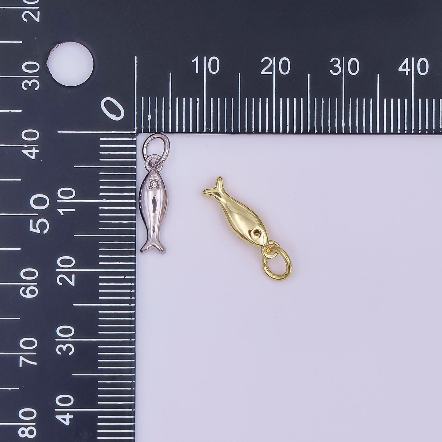 24K Gold Filled Clear CZ Fish Minimalist 3D Multidimensional Charm | AF432