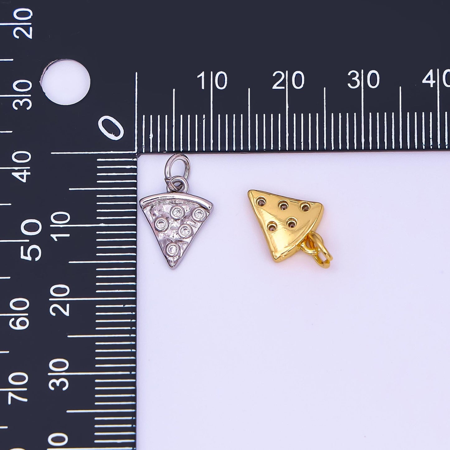 24K Gold Filled Clear CZ Pizza Slice Mini Charm in Gold & Silver | AF438