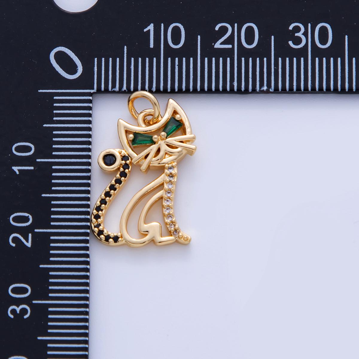 18K Gold Filled Green CZ Micro Paved Cat Kitten Pet Open Charm | AF313
