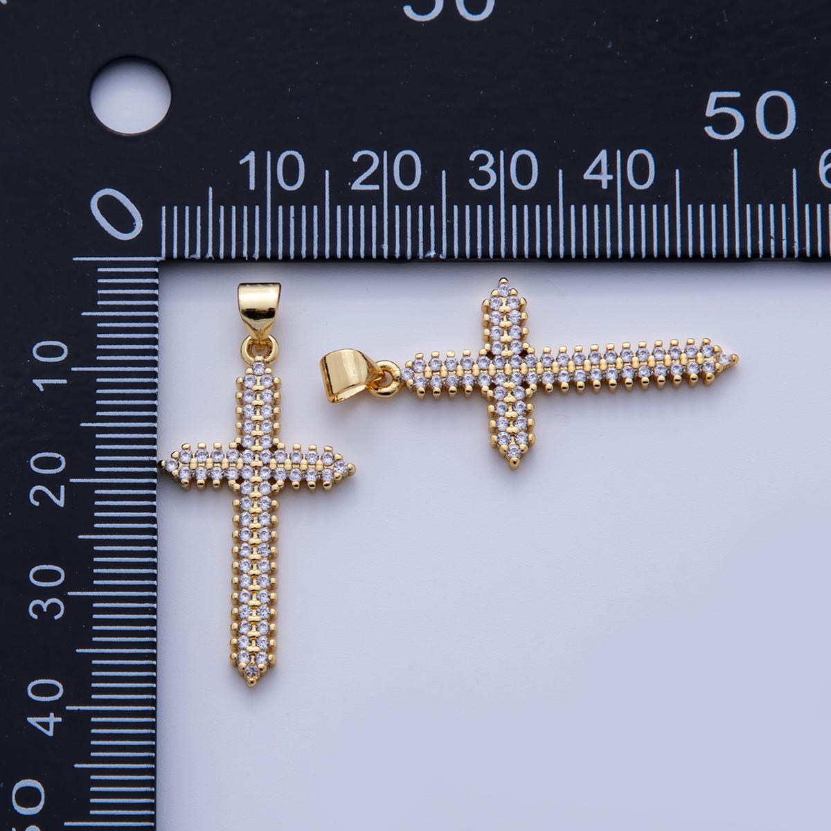 18K Gold Filled Micro Paved CZ Passion Religious Cross Pendant | AH722