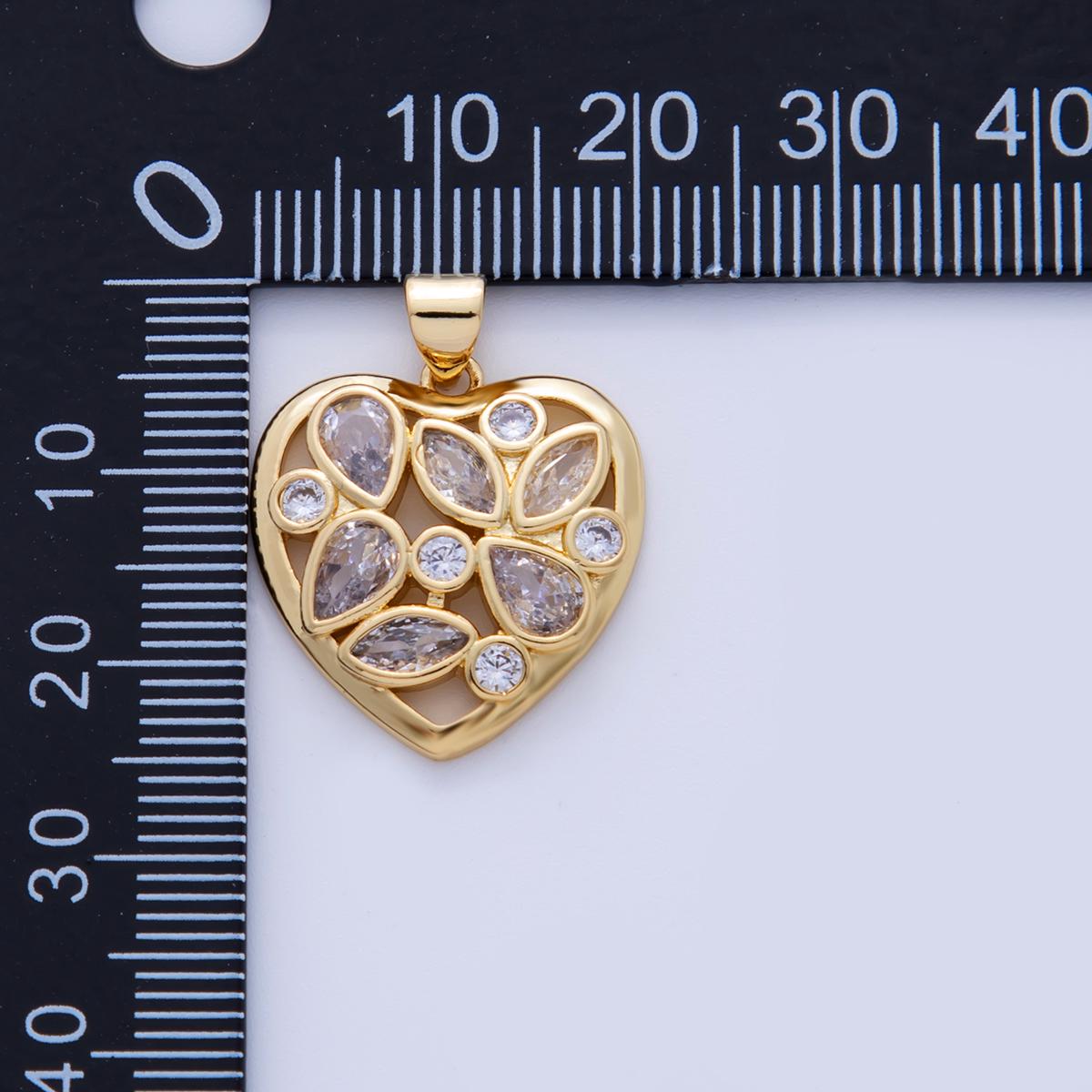 18K Gold Filled Clear CZ Micro Paved Heart Pendant | AH724