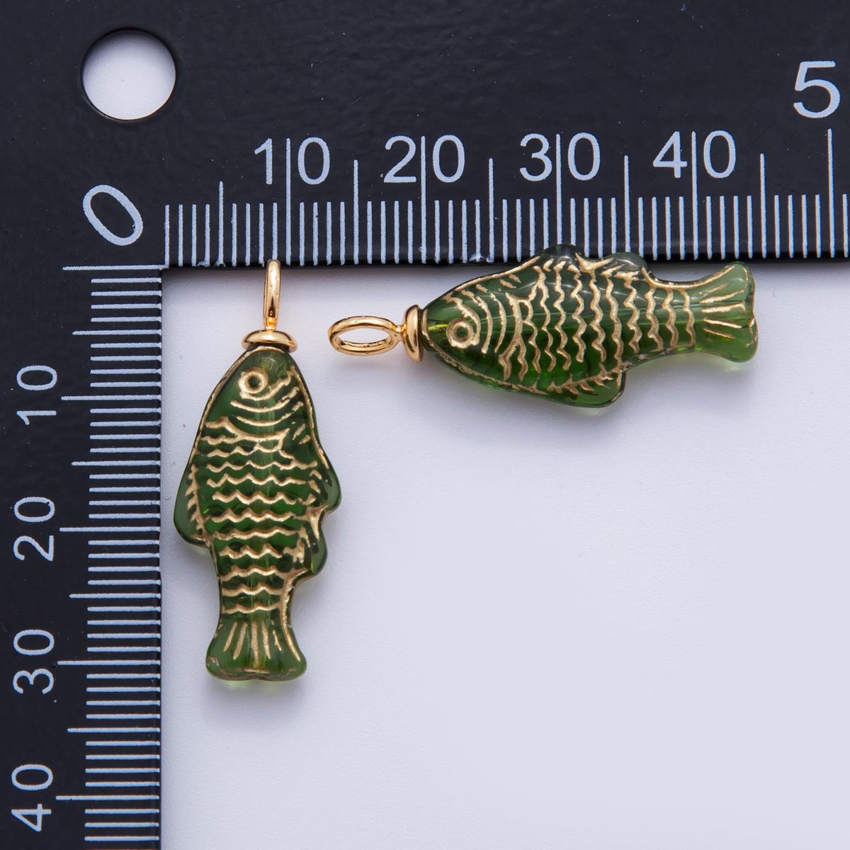 18K Gold Filled Green Gold Scaled Fish Drop Charm | AF296