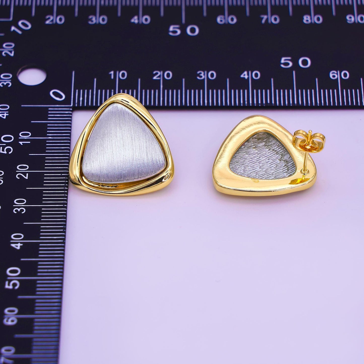 24K Gold Filled Mixed Metal Triangle Molten Stud Earrings | AB963
